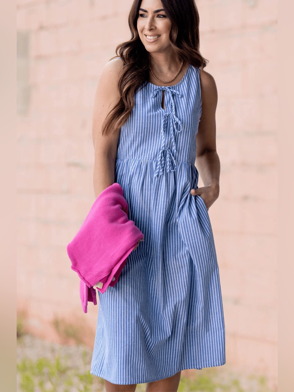 Monteau  Striped Sleeveless Tie-Front Dress Sz m